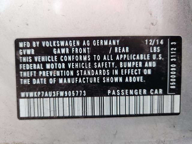 2015 VOLKSWAGEN E-GOLF LIM WVWKP7AU3FW905773