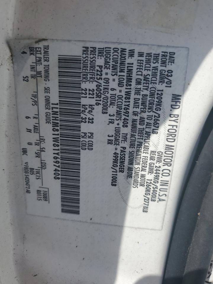 Lot #3302846918 2001 LINCOLN TOWN CAR E