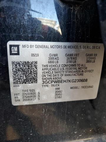 2019 CHEVROLET SILVERADO C1500 CUSTOM - 3GCPWBEH7KG230608