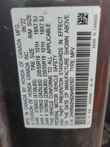 2022 HONDA CR-V TOURI - 2HKRW2H92NH657607