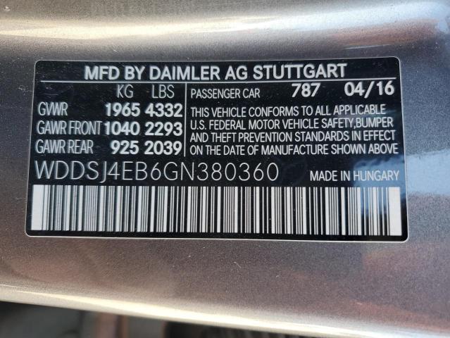2016 MERCEDES-BENZ CLA 250 WDDSJ4EB6GN380360