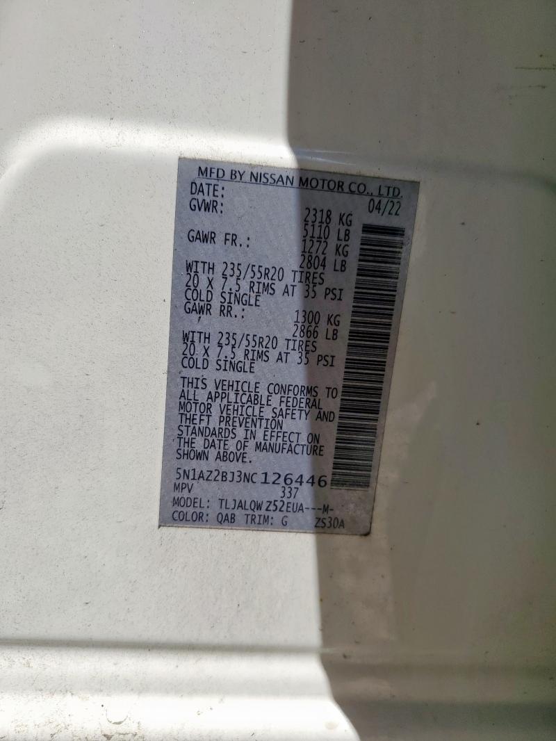 2022 NISSAN MURANO SV 5N1AZ2BJ3NC126446