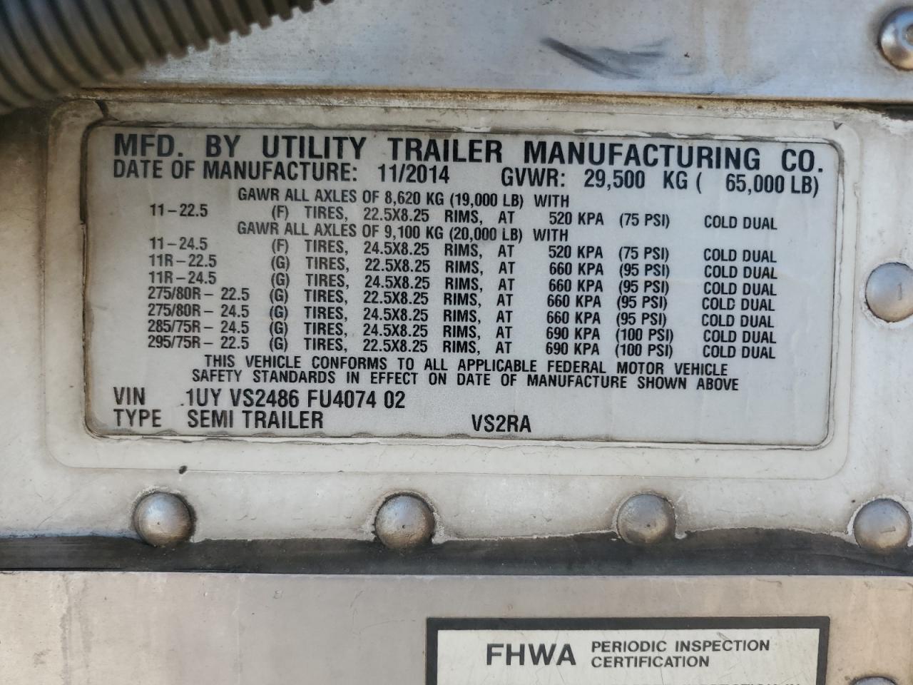 Lot #3282480913 2015 UTILITY VS2RA