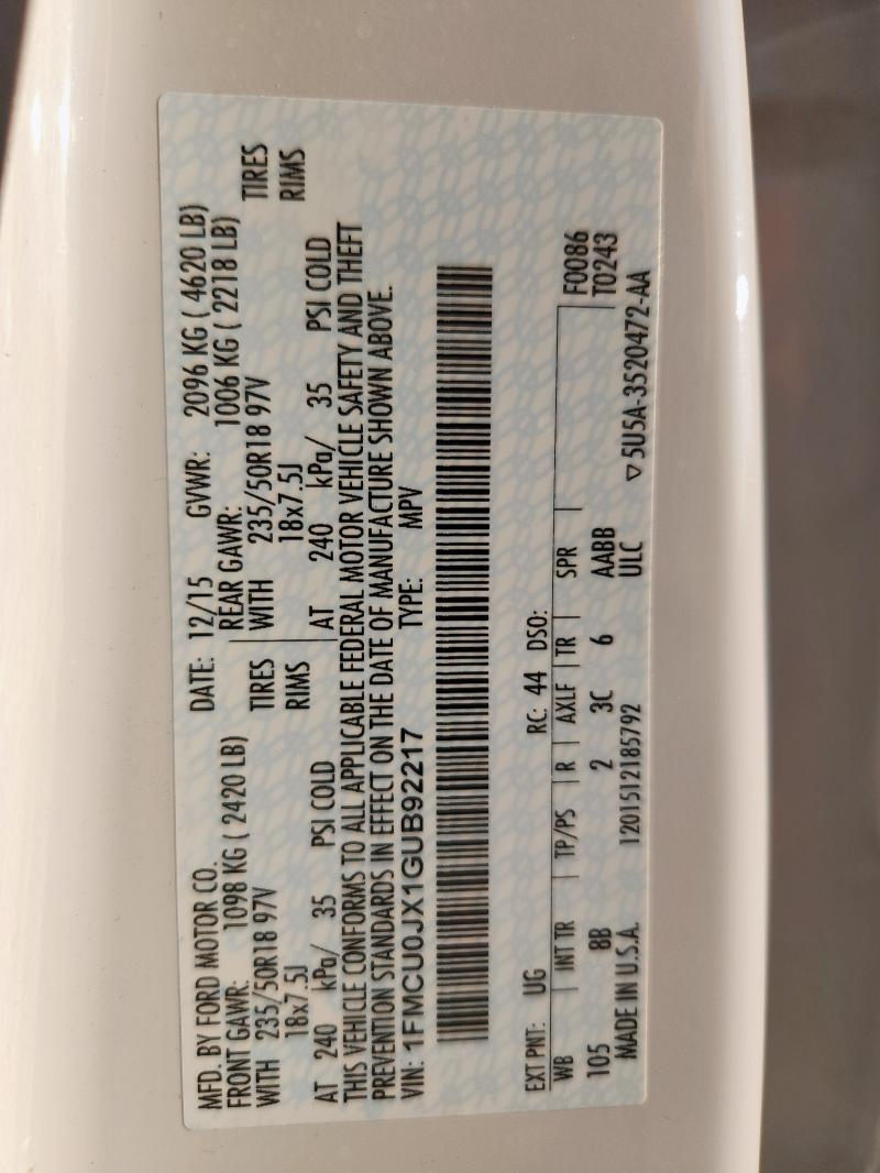 2016 FORD ESCAPE TIT 1FMCU0JX1GUB92217