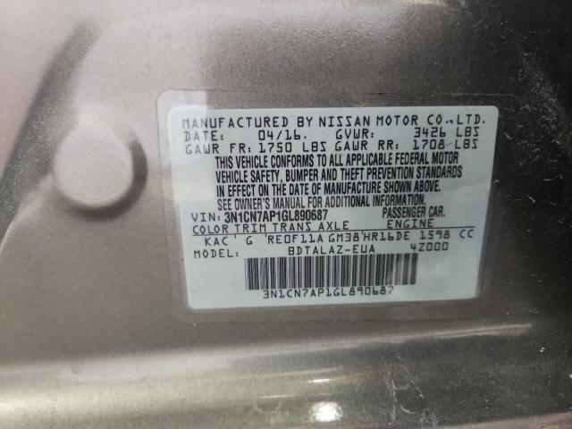 2016 NISSAN VERSA S 3N1CN7AP1GL890687