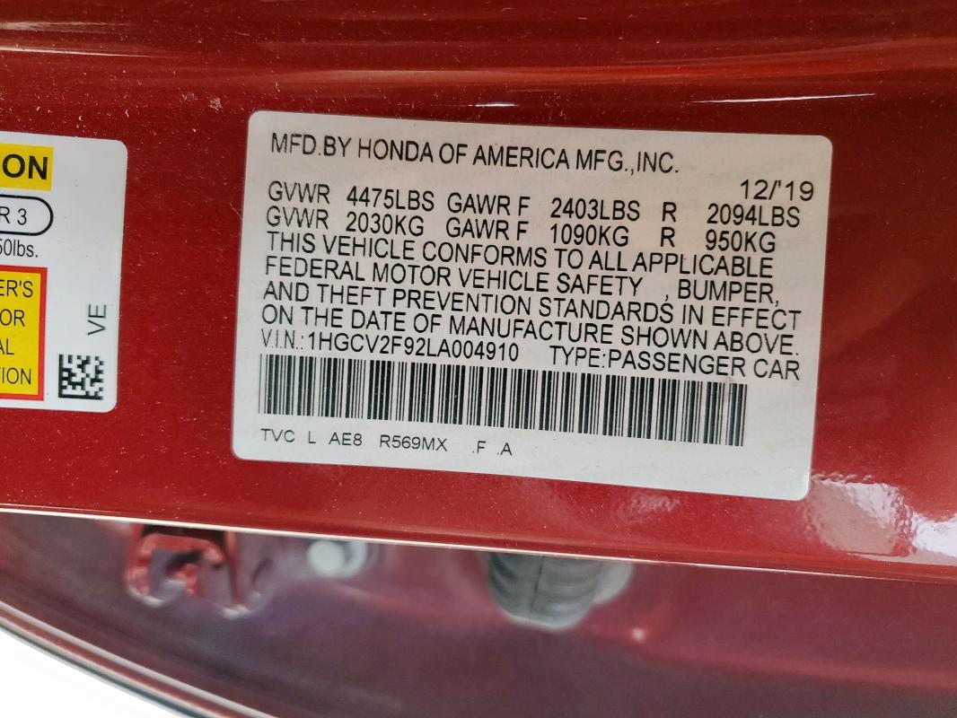 2020 HONDA ACCORD TOU - 1HGCV2F92LA004910