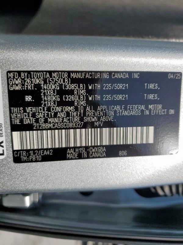 2025 LEXUS RX 350H BA 2T2BBMCA9SC089327