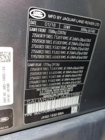 2018 LAND ROVER RANGE ROVE - SALWR2RV1JA401586