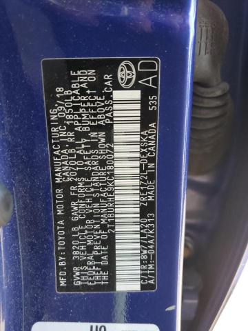 2019 TOYOTA COROLLA 2T1BURHE9KC180072