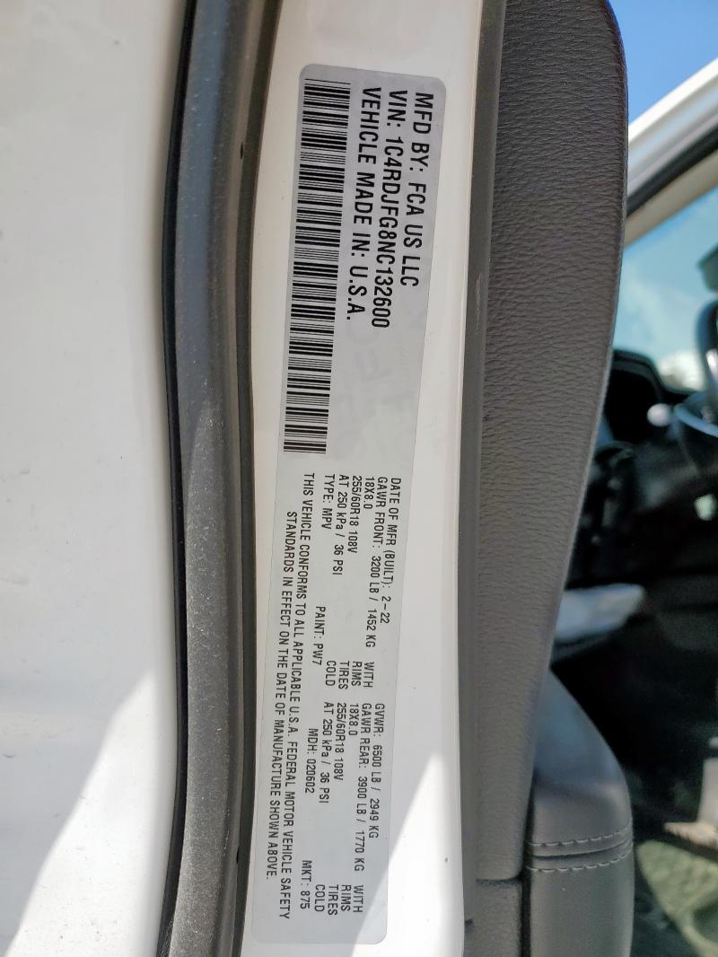 2022 DODGE DURANGO PU 1C4RDJFG8NC132600