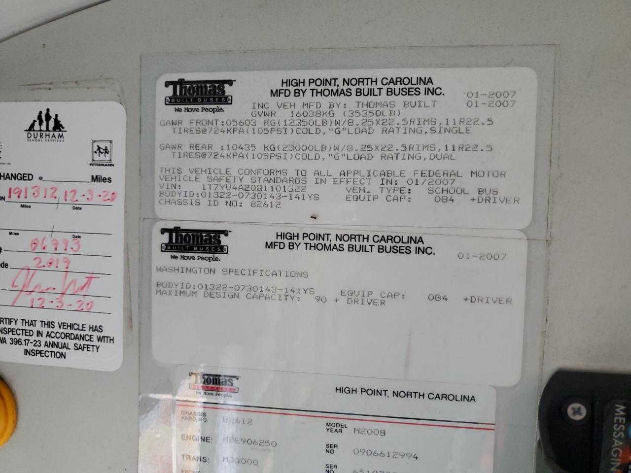 Lot #3268560000 2008 THOMAS SCHOOL BUS