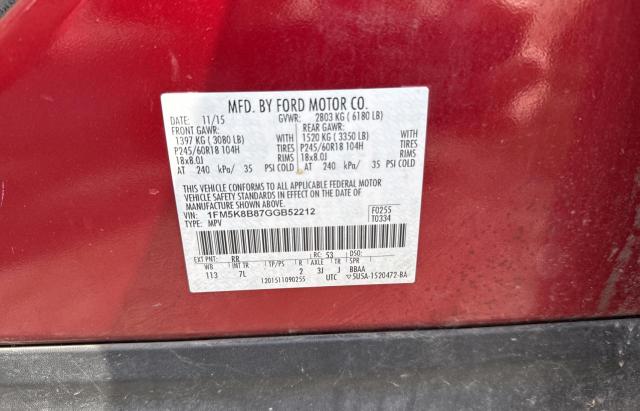 2016 FORD EXPLORER - 1FM5K8B87GGB52212