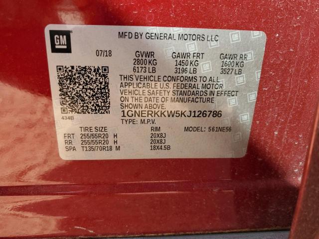 2019 CHEVROLET TRAVERSE PREMIER 1GNERKKW5KJ126786