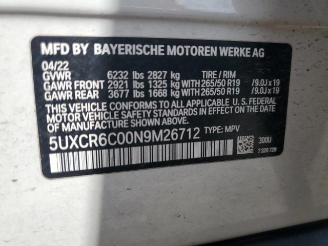 2022 BMW X5 XDRIVE40I 5UXCR6C00N9M26712