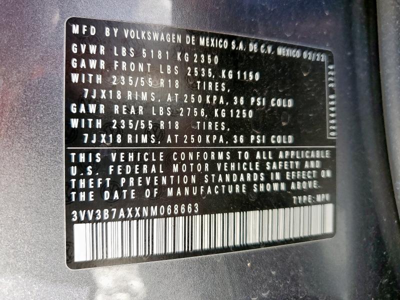 2022 VOLKSWAGEN TIGUAN SE - 3VV3B7AXXNM068663