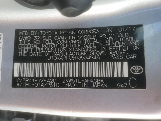 2017 TOYOTA PRIUS - JTDKARFU5H3534948