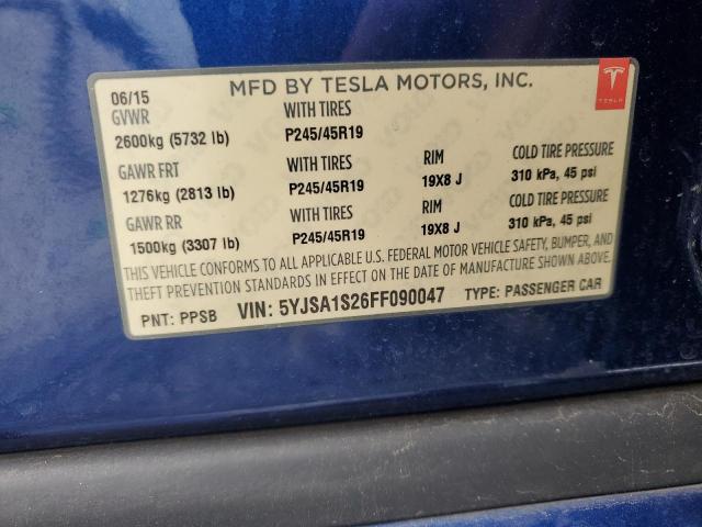 2015 TESLA MODEL S 70 5YJSA1S26FF090047