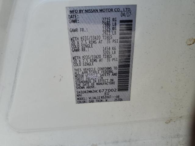 2017 NISSAN PATHFINDER 5N1DR2MN2HC677002