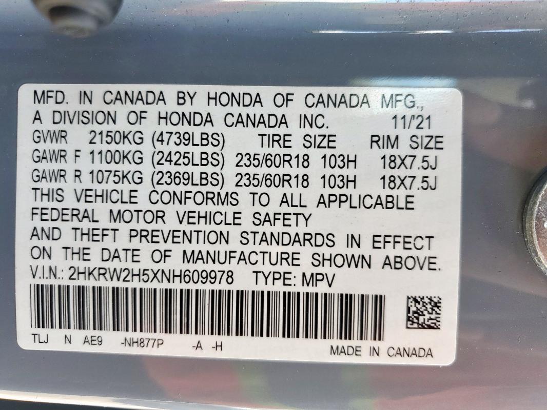 2022 HONDA CR-V EX 2HKRW2H5XNH609978