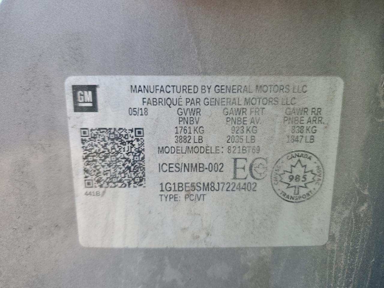 Lot #3316840661 2018 CHEVROLET CRUZE LT