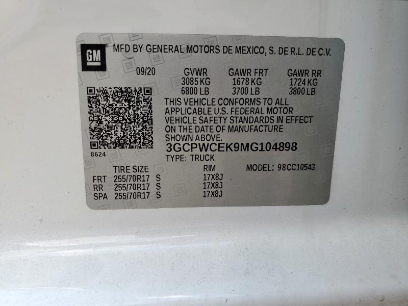 2021 CHEVROLET SILVERADO 3GCPWCEK9MG104898