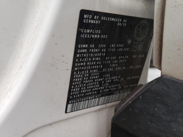 2015 VOLKSWAGEN TIGUAN S WVGJV7AX0FW601677