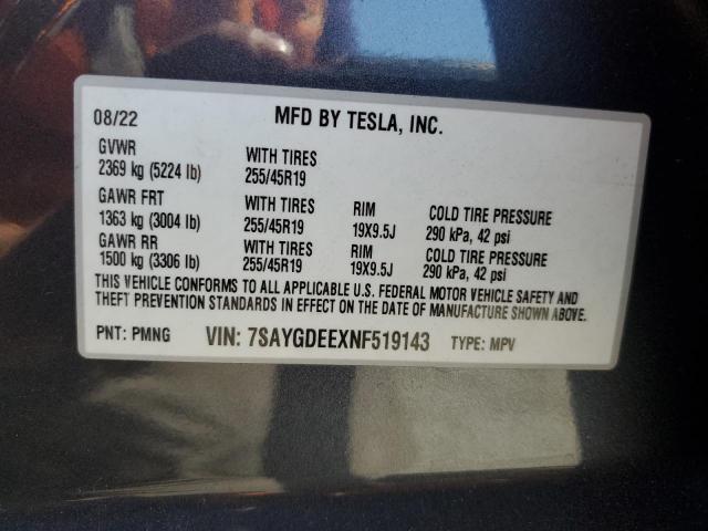 2022 TESLA MODEL Y 7SAYGDEEXNF519143