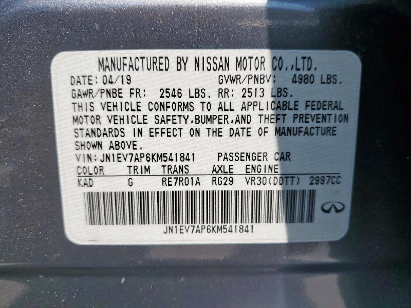 2019 INFINITI Q50 LUXE JN1EV7AP6KM541841