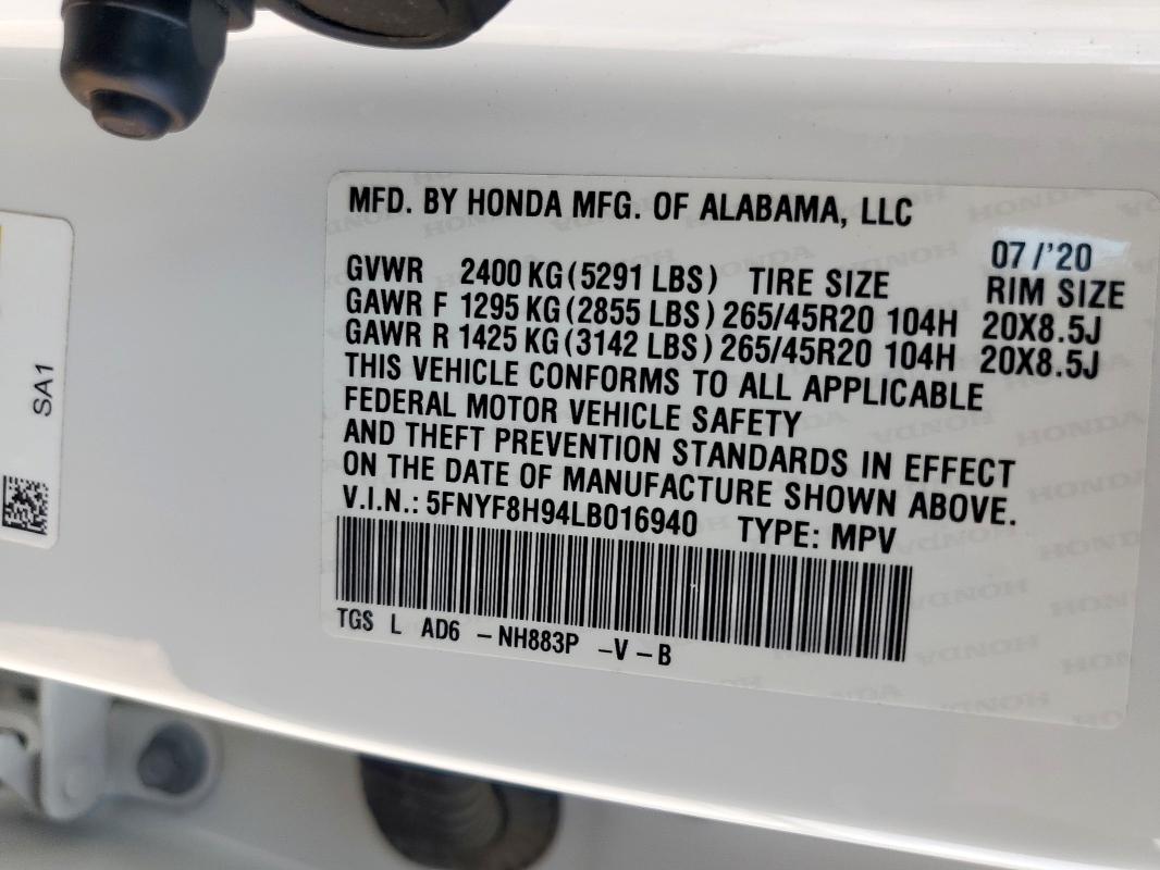 2020 HONDA PASSPORT T 5FNYF8H94LB016940