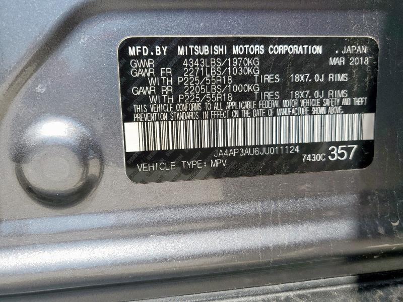 2018 MITSUBISHI OUTLANDER JA4AP3AU6JU011124