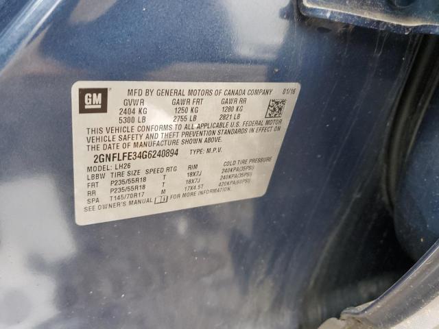2016 CHEVROLET EQUINOX LT 2GNFLFE34G6240894