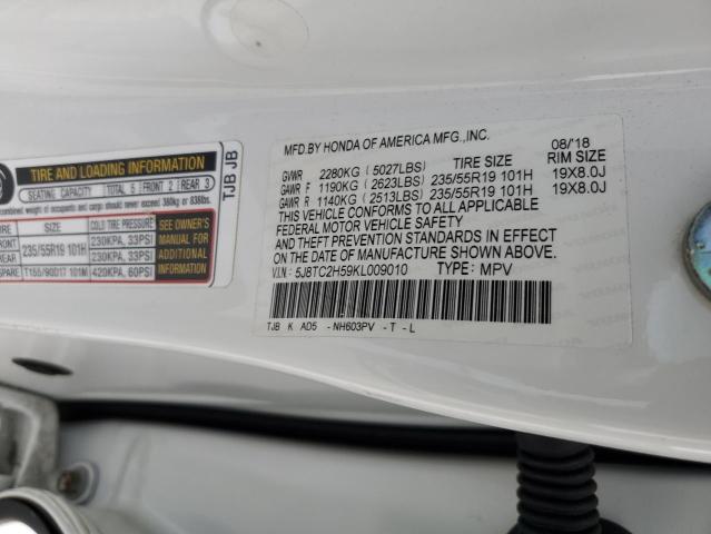 2019 ACURA RDX TECHNO 5J8TC2H59KL009010