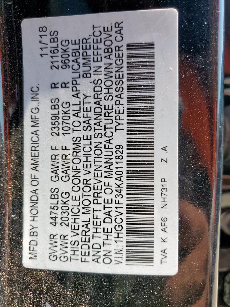 2019 HONDA ACCORD SPORT - 1HGCV1F34KA011829