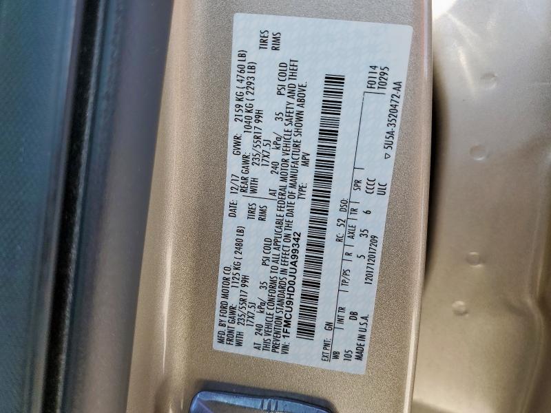 2018 FORD ESCAPE SEL 1FMCU9HD0JUA99342