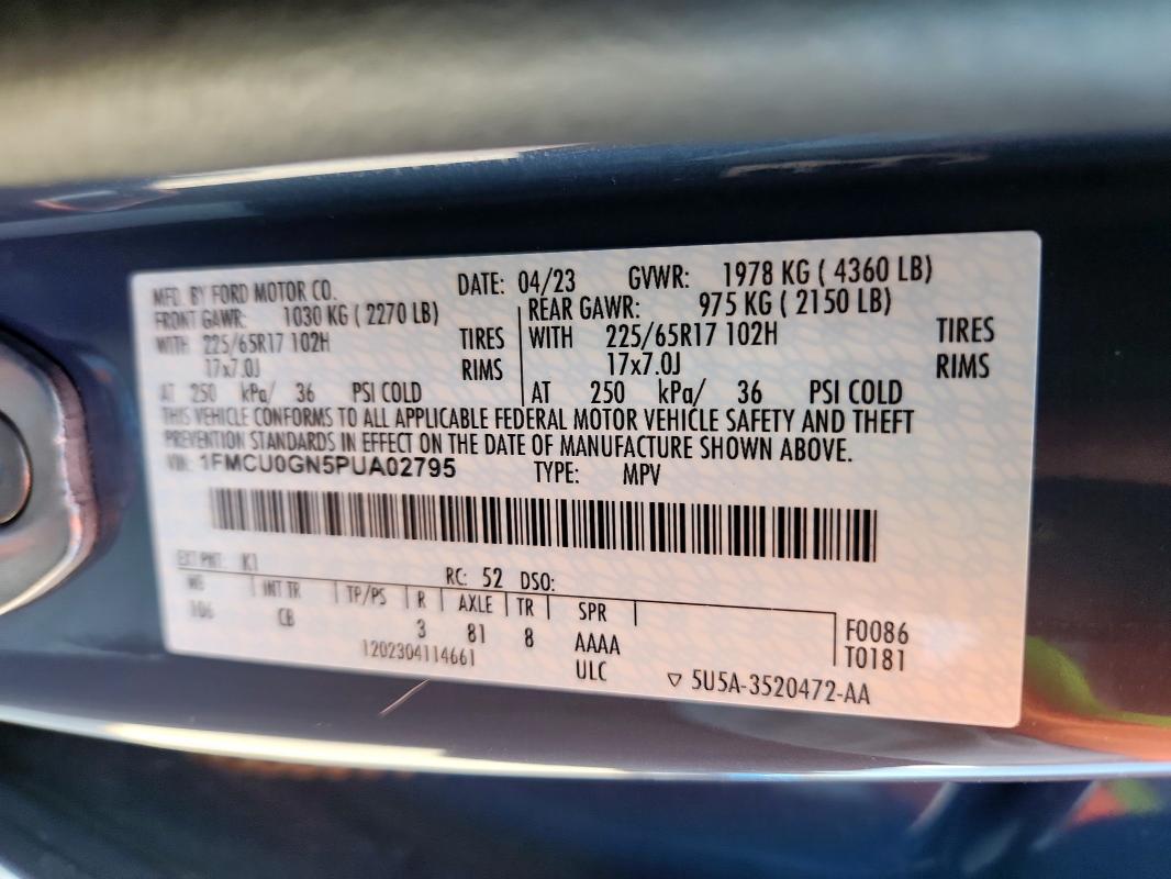 2023 FORD ESCAPE ACT 1FMCU0GN5PUA02795