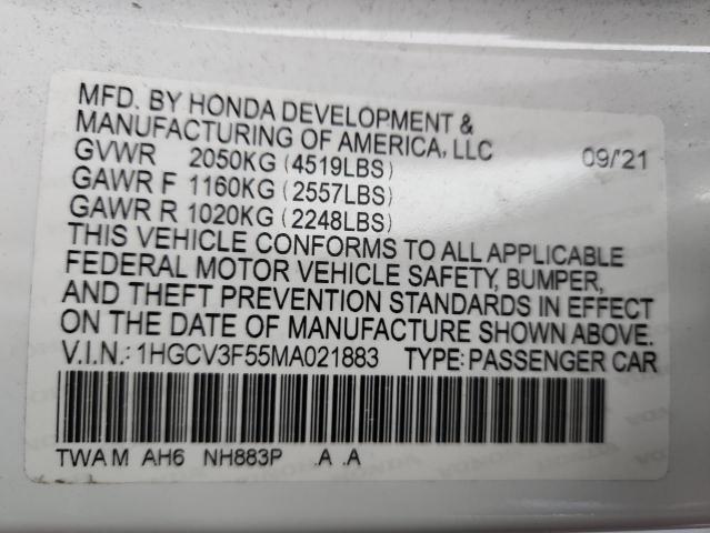 2021 HONDA ACCORD HYBRID EXL - 1HGCV3F55MA021883