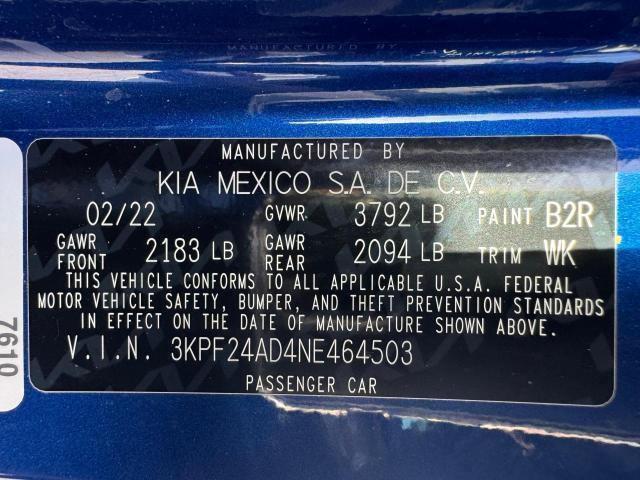 2022 KIA FORTE FE #3240752192