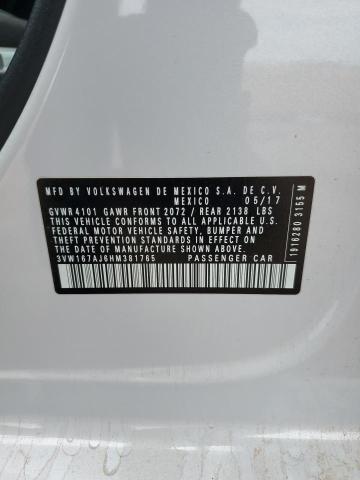 2017 VOLKSWAGEN JETTA S 3VW167AJ6HM381765