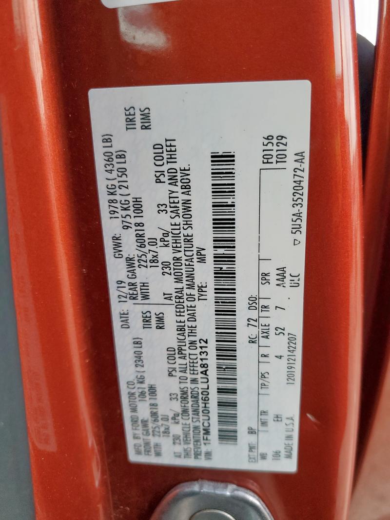 2020 FORD ESCAPE SEL - 1FMCU0H60LUA81312