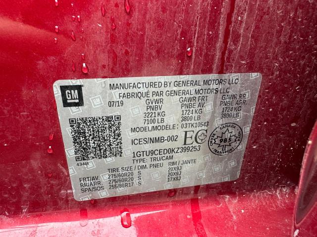 2019 GMC SIERRA K15 1GTU9CED0KZ399253
