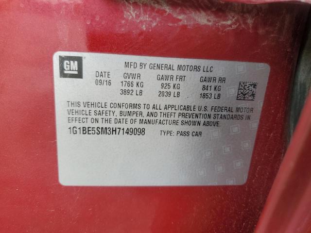 2017 CHEVROLET CRUZE LT 1G1BE5SM3H7149098