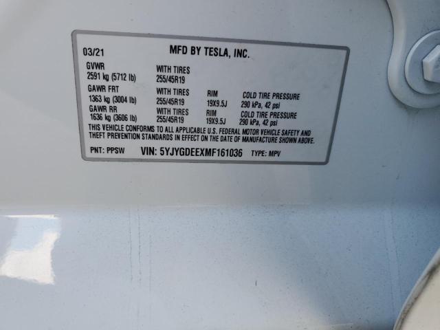 2021 TESLA MODEL Y 5YJYGDEEXMF161036