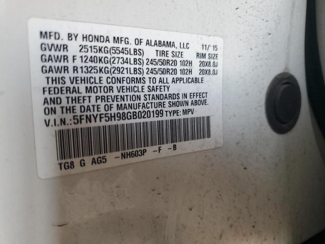2016 HONDA PILOT TOUR 5FNYF5H98GB020199