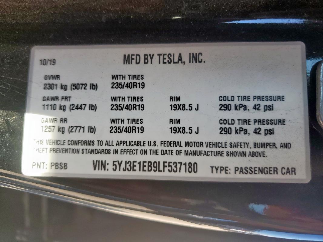 2020 TESLA MODEL 3 - 5YJ3E1EB9LF537180
