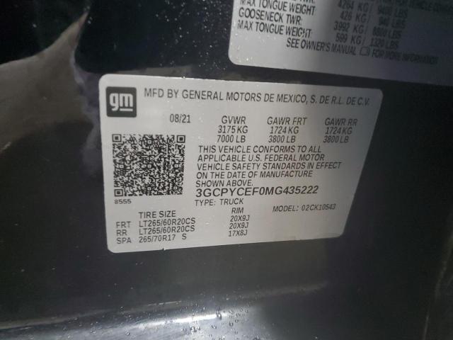 2021 CHEVROLET SILVERADO 3GCPYCEF0MG435222