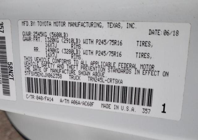 2018 TOYOTA TACOMA ACC - 5TFSX5EN1JX062358