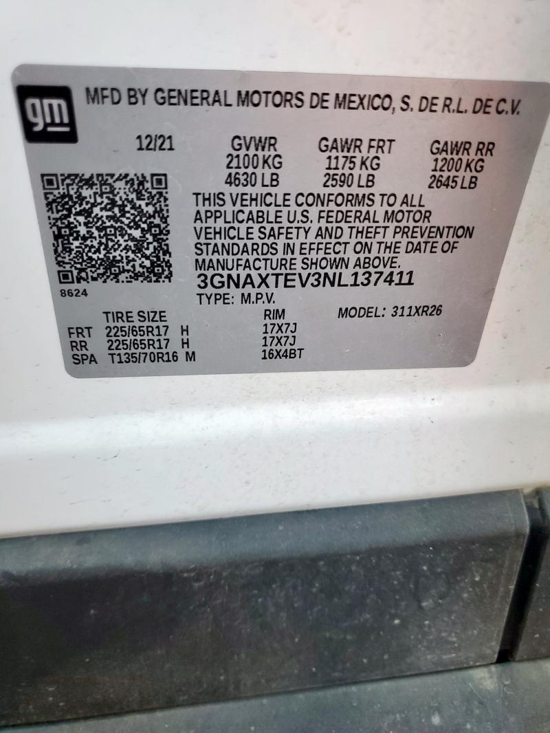 2022 CHEVROLET EQUINOX LT - 3GNAXTEV3NL137411