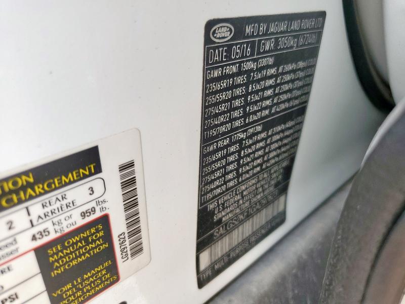 2016 LAND ROVER RANGE ROVE SALGS2KF1GA297623