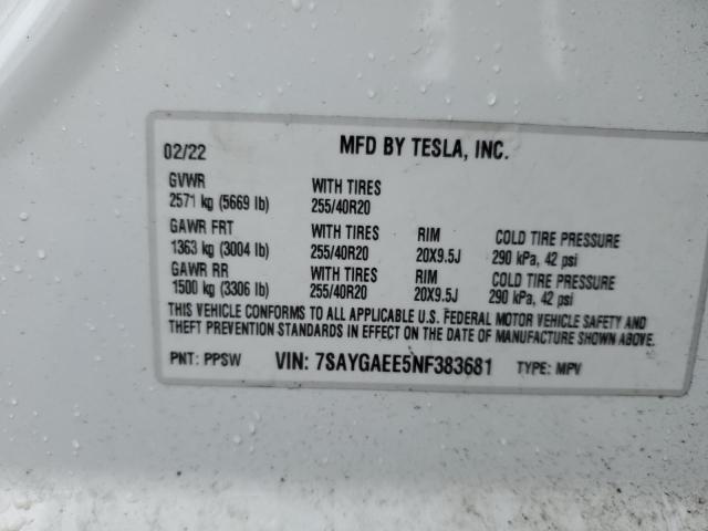 2022 TESLA MODEL Y 7SAYGAEE5NF383681