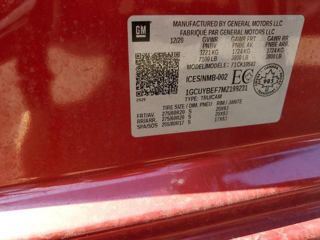 2021 CHEVROLET SILVERADO 1GCUYBEF7MZ199231